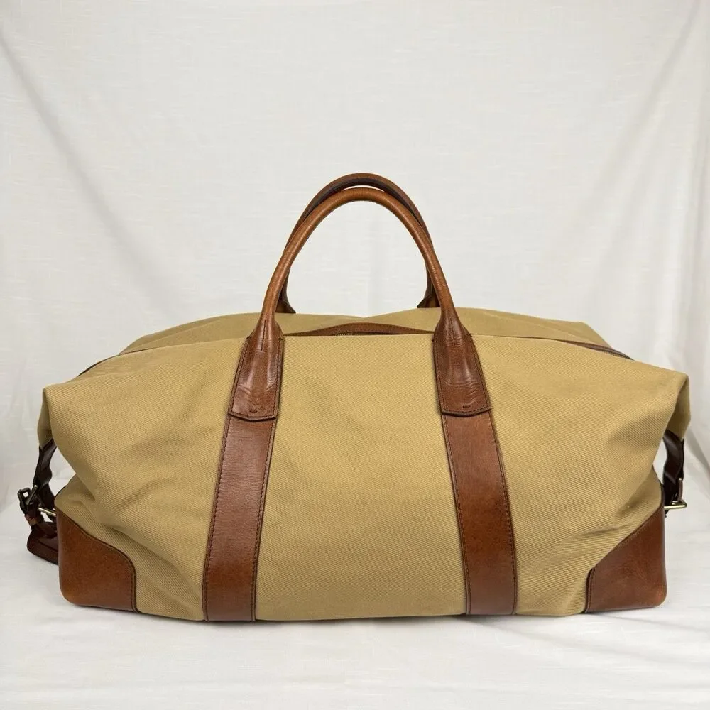 Polo Ralph Lauren Duffle Bag Safari XL Tan Cognac Canvas Leather  (23 x 12 x 10)